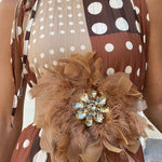 Polka Dot Panel Sleeveless Half Turtleneck Dress