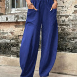 Loose Plus Size Elasticity Pockets Solid Color Pants