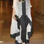 Batwing Sleeves High-low Gauze See-Through Split-Joint Round-neck Blouses&shirts Tops