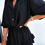 Casual Fashion Cotton and Linen Shirt and Short Skirt Set