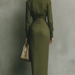 Army Green Cotton Blended Maxi Dress