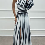One-Shoulder Rose Detail Patterned Design Dress