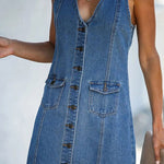V-neck Open Back Denim Vest Mini Dress