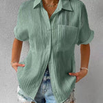 Short Sleeve Button Down Camp T-Shirts Casual Plus Size Tops