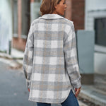 Plaid Fuzzy Longline Jacket with Pockets