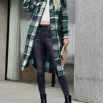 Nadorine Button Down Plaid Classic Long Shirt Jacket