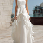 White Halter Layered Ruffle Maxi Dress