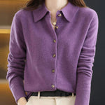 Casual Loose Long Sleeves Buttoned Solid Color Lapel Collar Cardigan Tops
