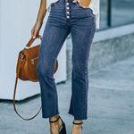 Nadorine Buckle Design High-waisted Micro-flared Jeans Casual Cropped Pants