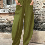 Loose Plus Size Elasticity Pockets Solid Color Pants