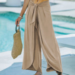 Nadorine Casual High Waisted Flowy Wide Leg Pants Bowtie Front Split Wrap Pants Trousers