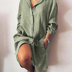 Nadorine Women's Cotton and Linen Shirt Dress Casual Loose Pocket Midi Dresses