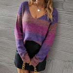 Sexy V-neck Tie Dye Irregular Gradient Sweater