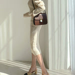 Women's Elegant Two Pieces Sweater Outfits Open Front Cardigan and Bodycon Skirt Sets