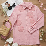 Long Sleeves Applique Split-Joint Lapel Blouses&Shirts Tops