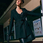 Lapel Collar Blazer Jacket with Belt
