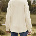 V-Neck Solid Color Twisted Knit Long Sleeve Loose T-Shirt Tops