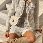 Tassel raw edge temperament and high-end metal button jacket