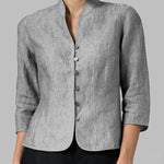 Nadorine Stand Collar Button Slim Fit Three Quarter Sleeve Shirt Top