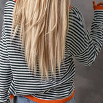 Striped Color Contrast Dropped Shoulder Long Sleeve Top