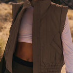 Versatile Stand Collar Button Sleeveless Loose Pocket Casual Vest Jacket