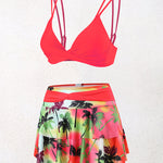 Split High-waisted Lotus Leaf Edge Printing Bikini Swimsuit