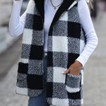 Mid-length Hooded Sleeveless Plaid Double-sided Velvet Loose Jacket