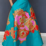 A-Line Loose Floral Printed Split-Joint Deep V-Neck Evening Dresses Maxi Dresses