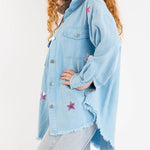 Long Sleeve star sequin shirt Button Down Basic Denim Jacket With Pockets