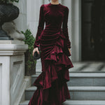 Long Sleeve Ruffled Tier Evening Gown