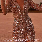 Margovil V Neck Mesh Sequin Mini Club Dress