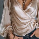 Elegant Satin Wrap Blouse With Side Ties