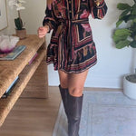 Vintage floral striped waist shirt dress