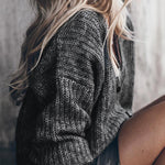 Gray Drop Shoulder Puff Sleeve Buttoned V Neck Cardigan