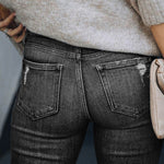 Ripped Stretch Skinny Jeans Mid Waist Distressed Denim Pants