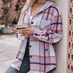 Nadorine Casual Mid-length Plaid Shirt Hooded Jacket