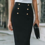 Off-Shoulder Striped Top And Buttoned Pencil Skirt Set