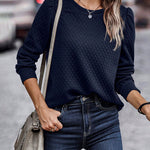 Nadorine Cable Textured Puff Sleeve Sweatshirt