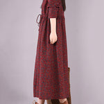 Original Lapel Frenum Floral Printed Midi Dress