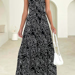 Elegant Loose Fashion Trend Print Lace Up Swing Dress