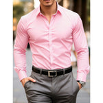 KZZ Men's solid color long-sleeved formal casual business shirt