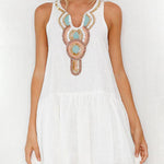 Printed Pleated Sleeveless A Line Mini Dress Beach Dresses