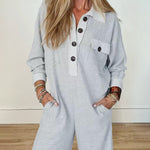 Nadorine Women's Casual Button Long Sleeve Jumpsuit