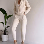 Nadorine Women's Casual Twist Jacquard Sweater Cardigan Two-Pieces Set