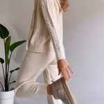 Nadorine Women's Casual Twist Jacquard Sweater Cardigan Two-Pieces Set