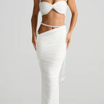Imalia Stretch Mesh Pearl Trim Gathered Tank and Detachable Belt Vacation Maxi Skirt Set