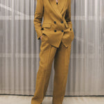 Solid Color Double Breasted Blazer Turn-Down Collar Long Sleeve Slim Fit Jacket