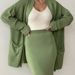 Two Piece Outfit Sweater Set Knitted Cardigan Loose High Waist Long Skirts