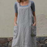 Nadorine Women's Cross Back Apron with Pockets Pinafore Dress