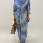 Long Sleeves Loose Buttoned Contrast Color Pockets Striped Lapel Midi Dresses Shirt Dress